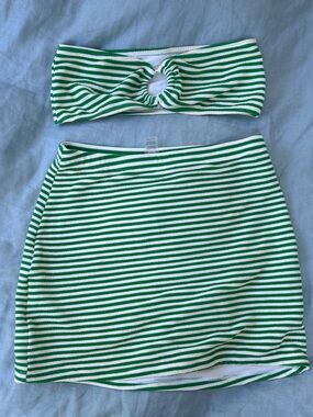 Green & White Striped Mini Skirt and Bandeau Set